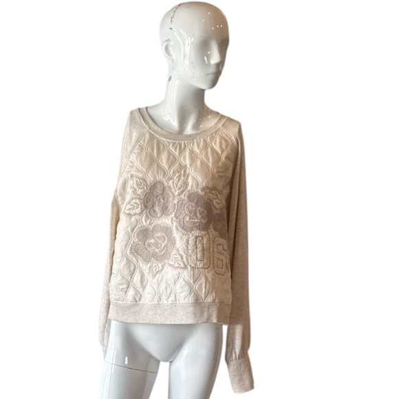Anthropologie Daily Practice Quilted Floral Embroidery Neutral Pullover Size L - Picture 6 of 16